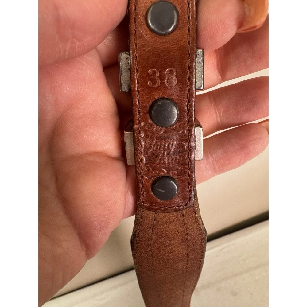 Tony Lama Mens 38 Leather Braided Belt Cognac Engraved Silver Buckle Western Cow